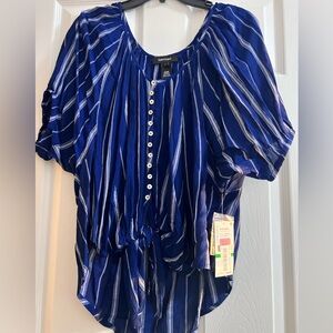 Karen Kane Blue Wave Tie Front Button Up NWT